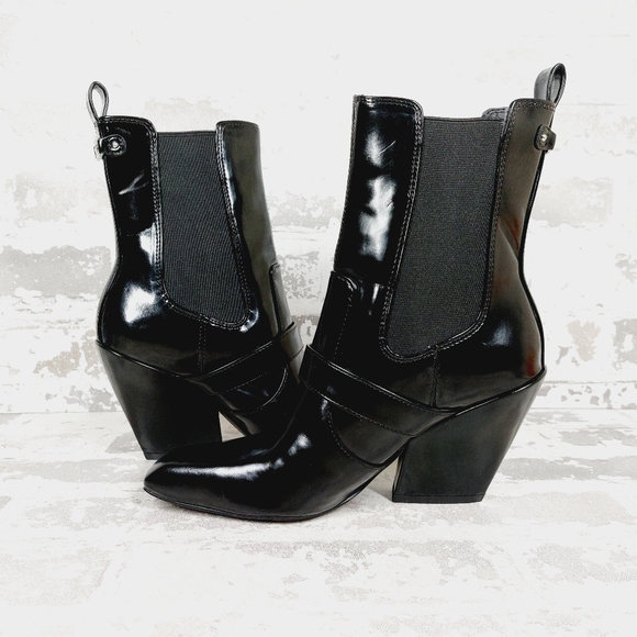 NEW Sam Edelman Suzette Black Patent Leather Western Boots K240 - Picture 5 of 13